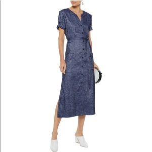 Theory: Belted Linen-blend Chambray Midi Dress